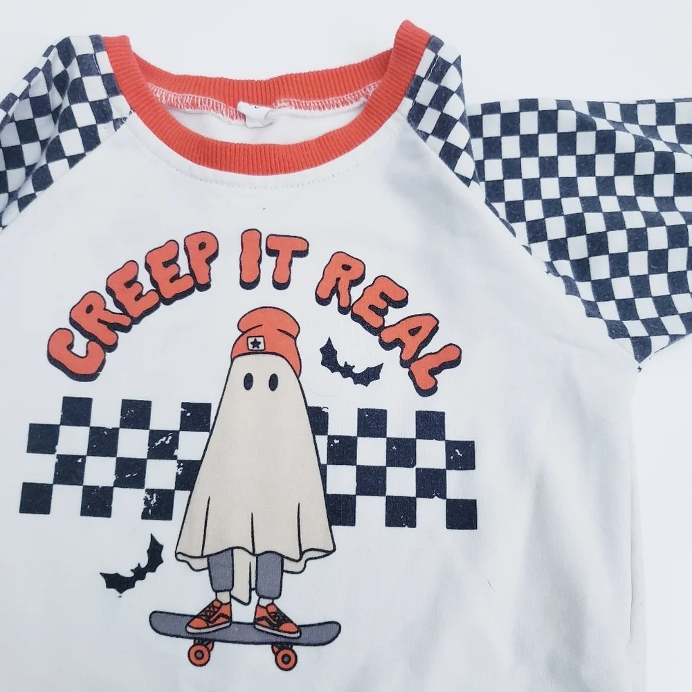 Creepin It Real Skater Ghost Long Sleeve Onesie Plaid Halloween